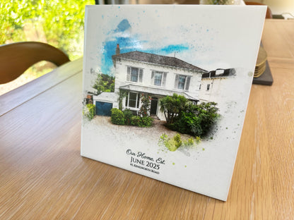 Estate Agency Branded Personalised New Home / House Watercolour Style Artwork on Mounted Ceramic Tile