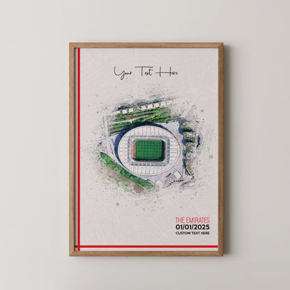 Arsenal, 'Emirates' Football Stadium Poster Artwork, Personalised Watercolour Art Print, Custom Aerial Layout - Framing options available ANY STADIUM Worldwide.