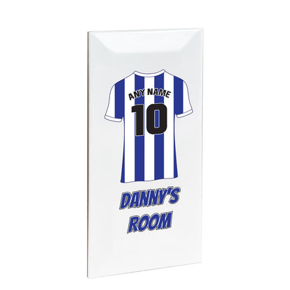 Personalised Premium Ceramic Children's Football Door Plaque - Premier Championship Football Team Shirt Style