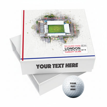 Personalised Branded 9 Golf Ball Set in Football Stadium Customised Box - Soccer Themed Golfer's Gift, Father's Day, Retirement, Birthday