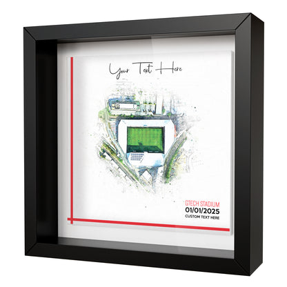 Framed Ceramic Tile Art: Personalised Football Stadium Art Print, Custom Aerial Map - ANY STADIUM Worldwide, Bespoke Text, Football Gift Keepsake