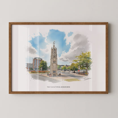 Kenilworth, Warwickshire Local Landmark Print - Kenilworth Clock Tower by Simon Lambert. Framed or Unframed Print Various Sizes