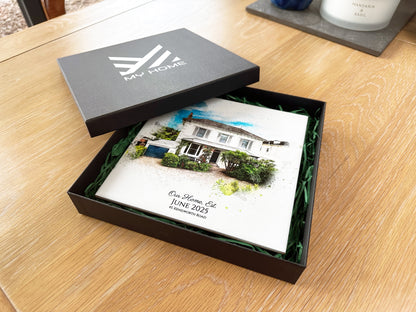 Estate Agency Branded Personalised New Home / House Watercolour Style Artwork on Mounted Ceramic Tile