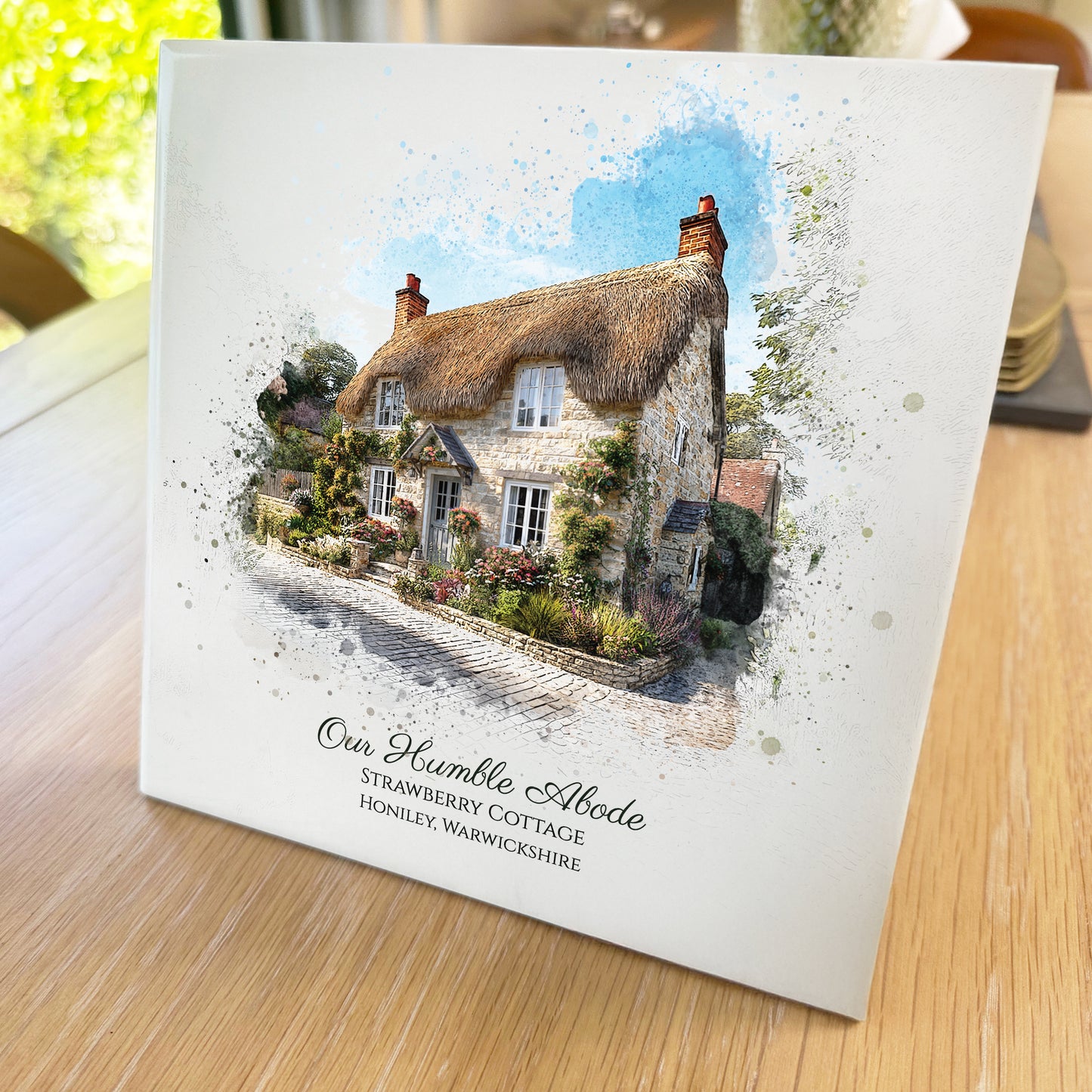 Estate Agency Branded Personalised New Home / House Watercolour Style Artwork on Mounted Ceramic Tile