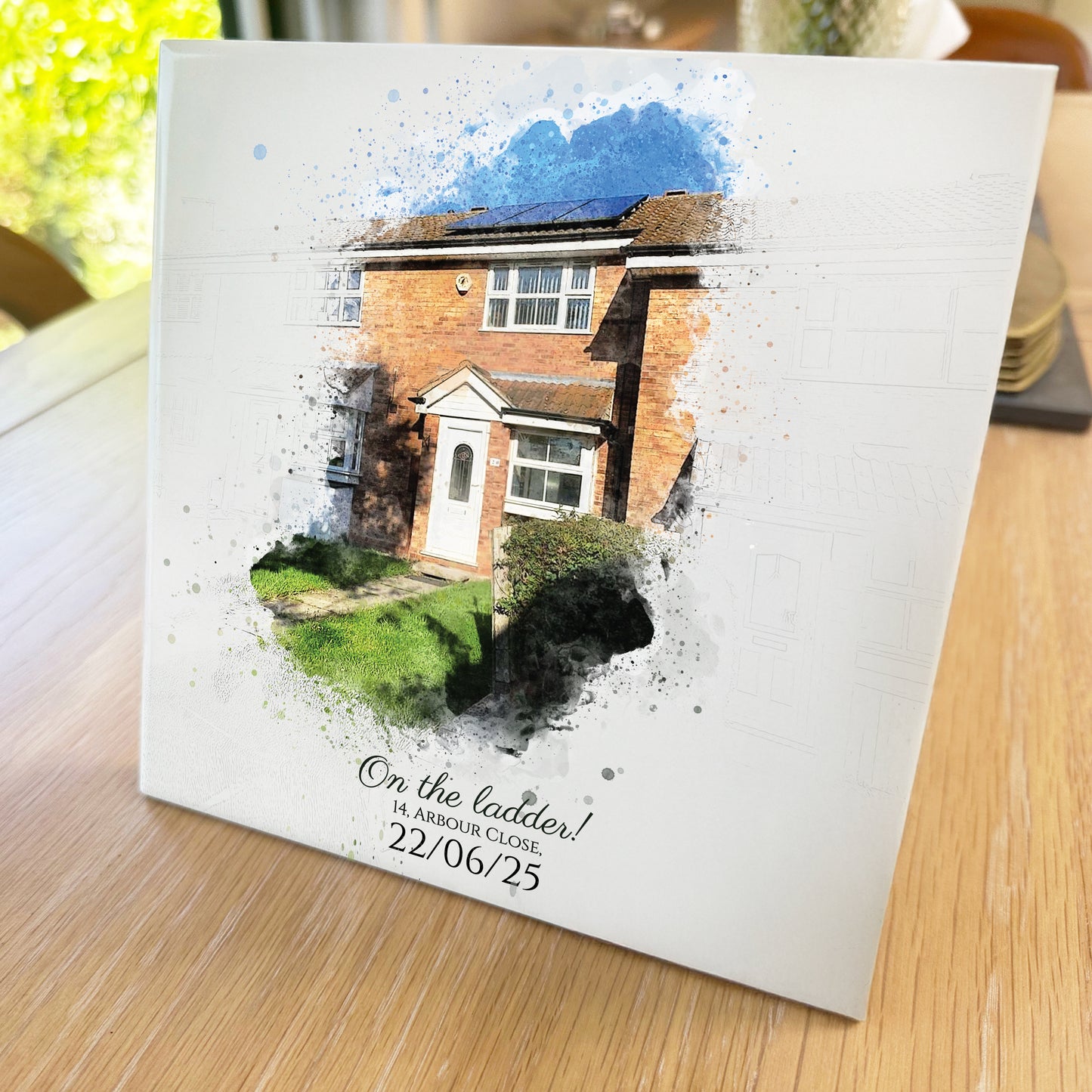 Estate Agency Branded Personalised New Home / House Watercolour Style Artwork on Mounted Ceramic Tile