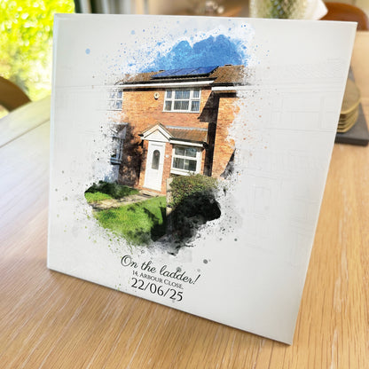 Estate Agency Branded Personalised New Home / House Watercolour Style Artwork on Mounted Ceramic Tile