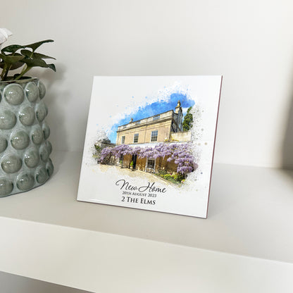 Estate Agency Branded Personalised New Home / House Watercolour Style Artwork on Mounted Ceramic Tile