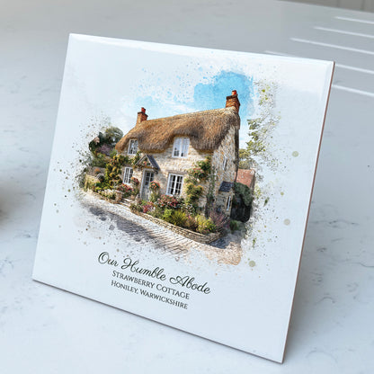 Estate Agency Branded Personalised New Home / House Watercolour Style Artwork on Mounted Ceramic Tile