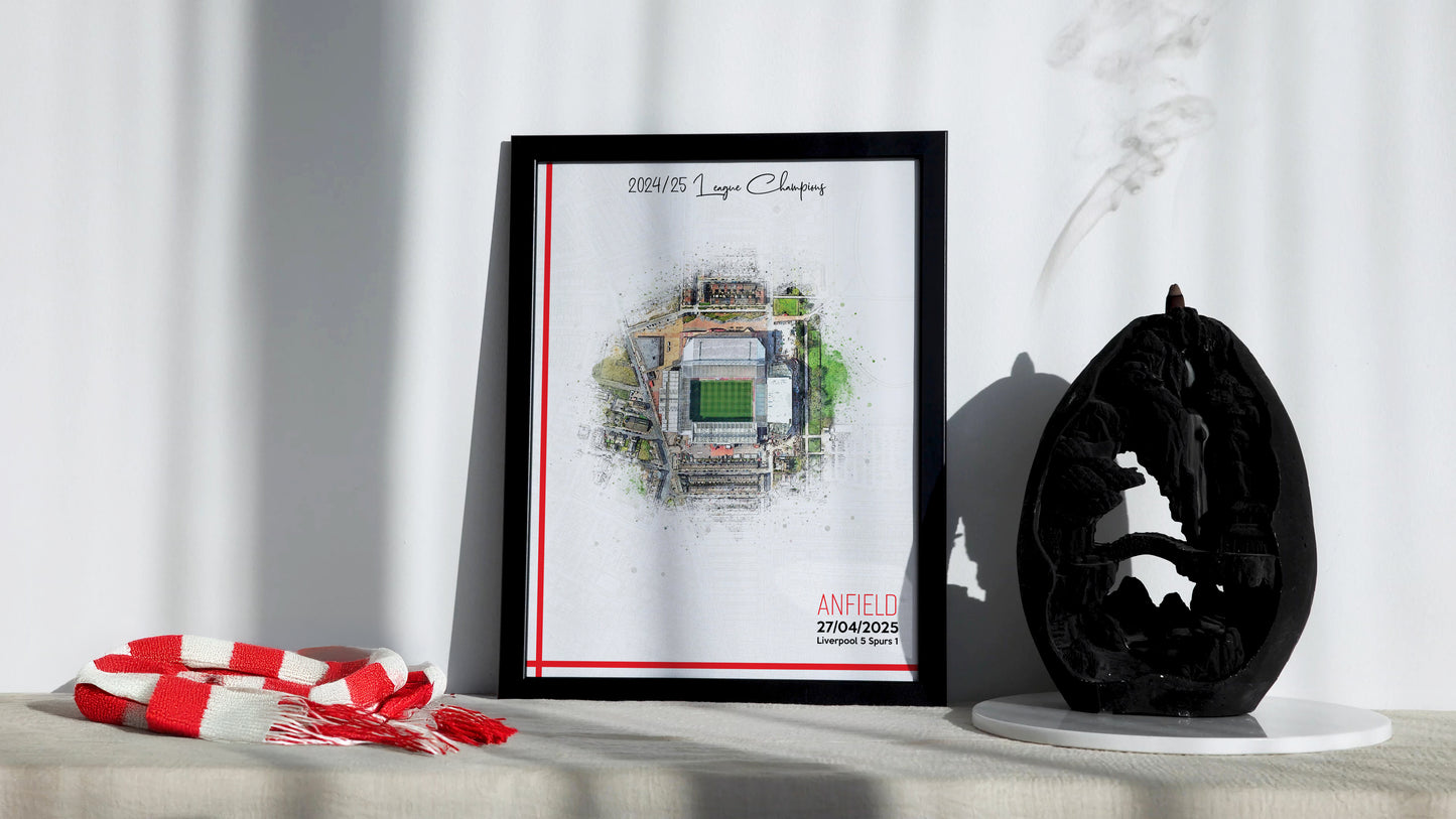Arsenal, 'Highbury' Football Stadium Poster Artwork, Personalised Watercolour Art Print, Custom Aerial Layout - Framing options available ANY STADIUM Worldwide.