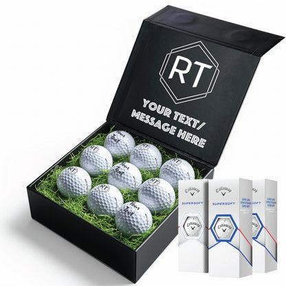 Personalised 9 Golf Ball Set in Customised Box - Your Own Monograms Initials with Branded Balls: Novelty Golfer's Gift, Father's Day, Birthday