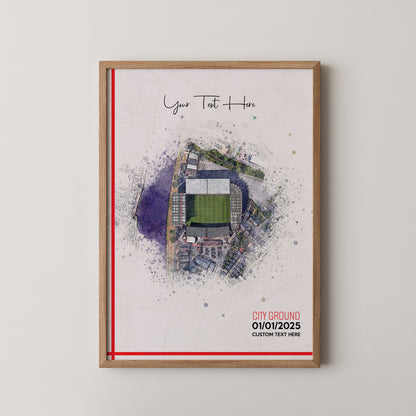 Nottingham Forest, 'The City Ground' Football Stadium Poster Artwork, Personalised Watercolour Art Print, Custom Aerial Layout - Framing options available ANY STADIUM Worldwide. (Copy)