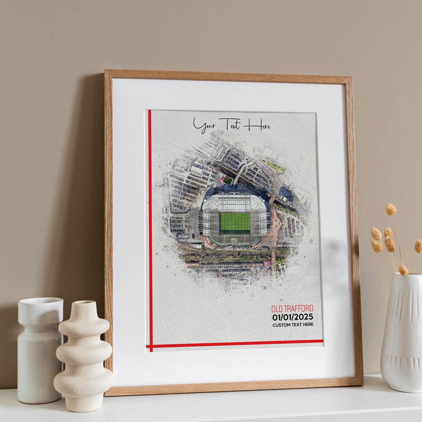 Bespoke Stadium Design Football Stadium Poster Artwork, Personalised Watercolour Art Print, Custom Aerial Layout - Framing options available ANY STADIUM Worldwide.
