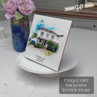 Estate Agency Branded Personalised New Home / House Watercolour Style Artwork on Mounted Ceramic Tile