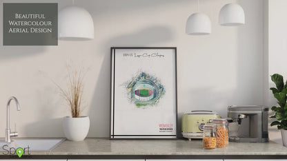 Arsenal, 'Highbury' Football Stadium Poster Artwork, Personalised Watercolour Art Print, Custom Aerial Layout - Framing options available ANY STADIUM Worldwide.