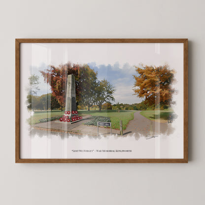 Kenilworth, Warwickshire Local Landmark Print - War Memorial Kenilworth by Simon Lambert. Framed or Unframed Print Various Sizes