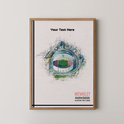 Wembley, 'National Stadium' Football Stadium Poster Artwork, Personalised Watercolour Art Print, Custom Aerial Layout - Framing options available ANY STADIUM Worldwide.