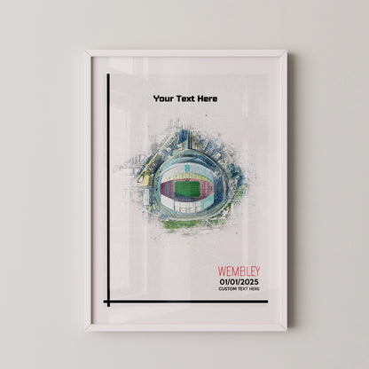 Wembley, 'National Stadium' Football Stadium Poster Artwork, Personalised Watercolour Art Print, Custom Aerial Layout - Framing options available ANY STADIUM Worldwide.