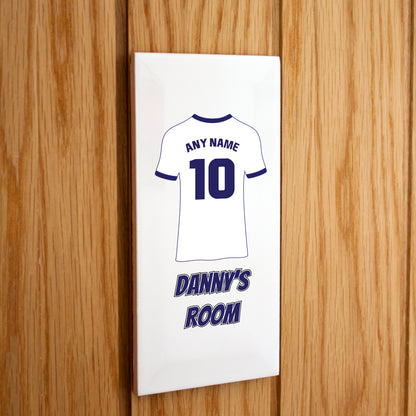 Personalised Premium Ceramic Children's Football Door Plaque - Premier Championship Football Team Shirt Style