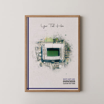 Tottenham Hotspur, 'White Hart Lane' Football Stadium Poster Artwork, Personalised Watercolour Art Print, Custom Aerial Layout - Framing options available ANY STADIUM Worldwide.