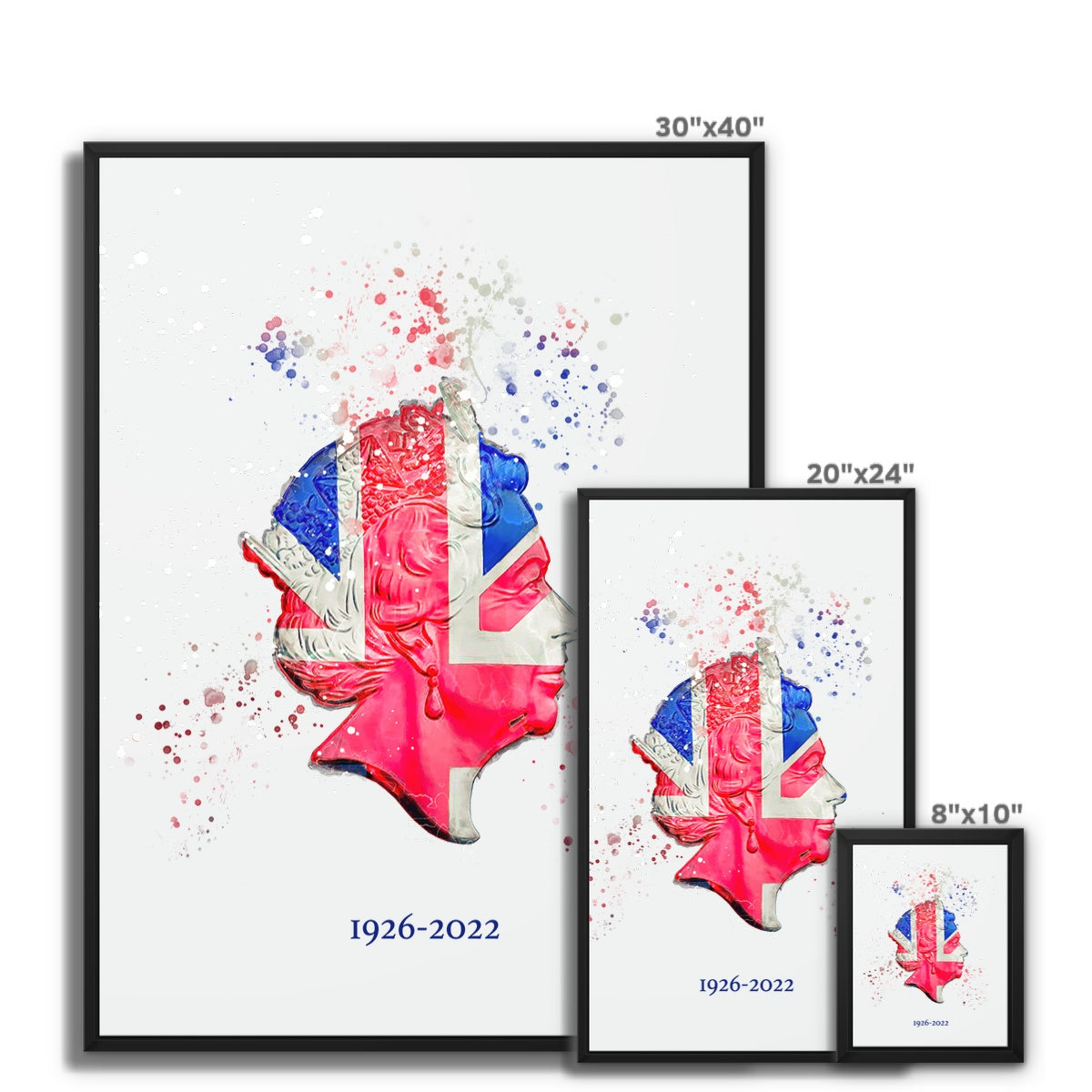 Queen Elizabeth II Commemorative Splatter Artwork Framed Canvas