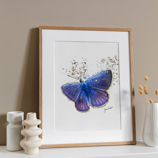 Purple Butterfly Portrait Splatter Style Artwork Fine Art Print (Unframed)
