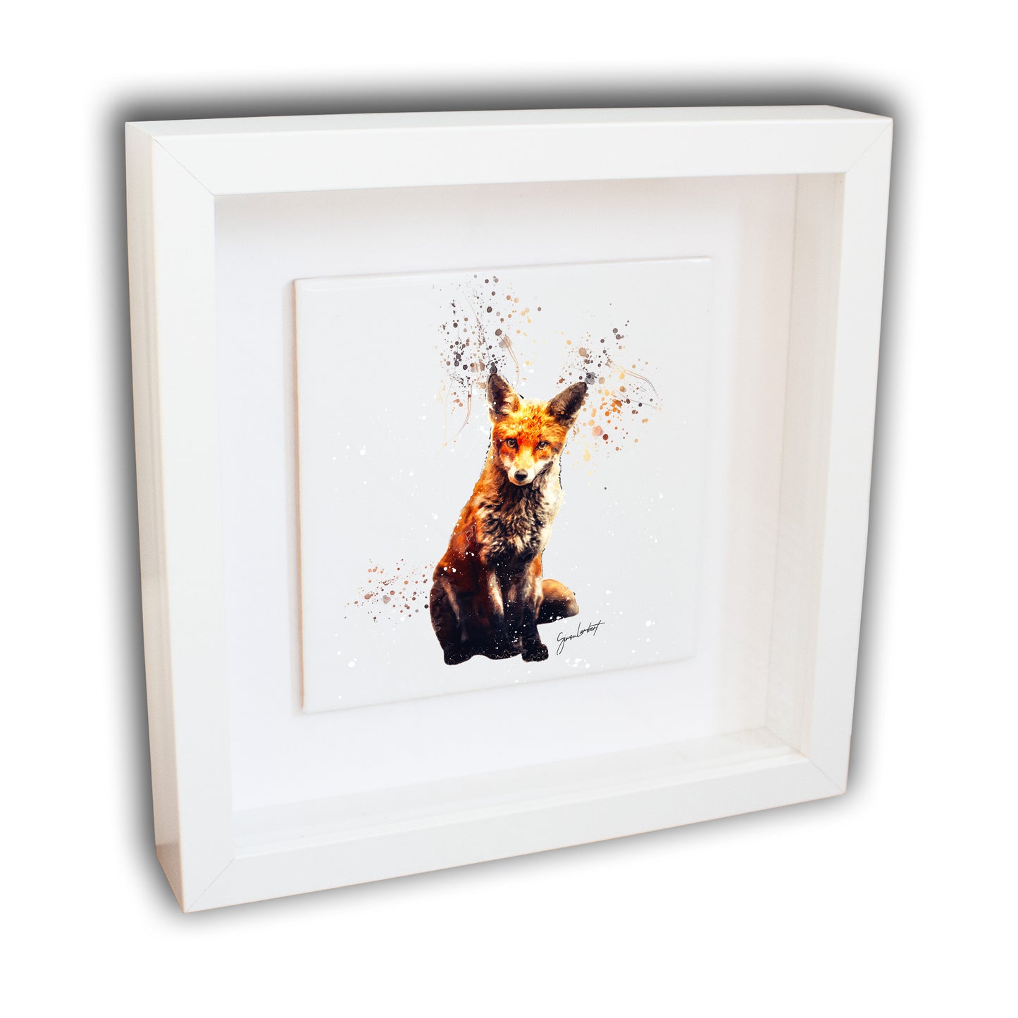 Fox Portrait Brush Splatter Style Artwork - Framed CERAMIC TILE Art
