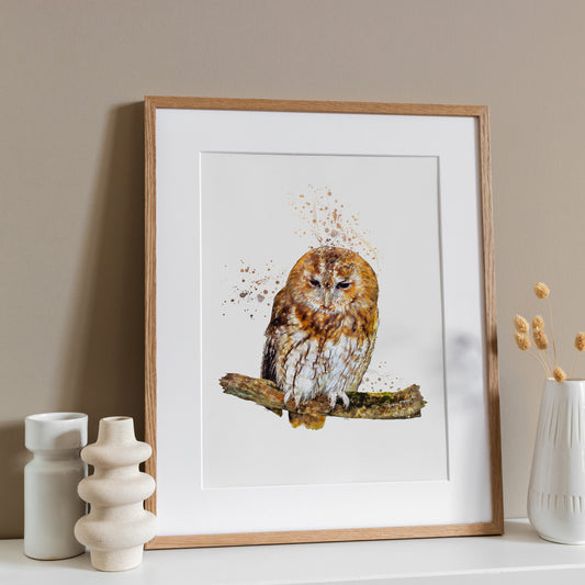 Owl Portrait Splatter Style Artwork Fine Art Print (Unframed)