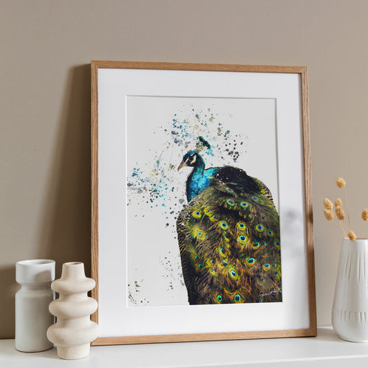 Peacock Portrait Splatter Style Artwork Fine Art Print (Unframed)