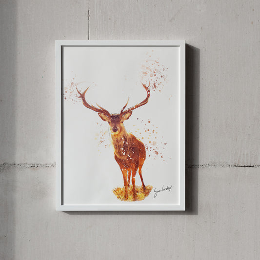Stag Portrait Splatter Style Artwork Fine Art Print (Unframed)