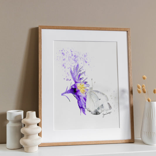 White Butterfly Portrait Splatter Style Artwork Fine Art Print (Unframed)